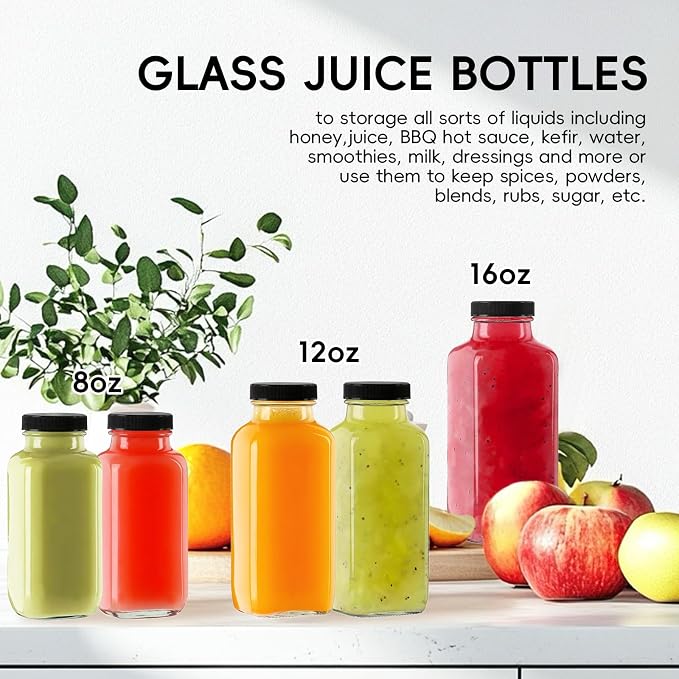 8 oz Glass Juice Bottles with Lids 6-Pack - Image 5