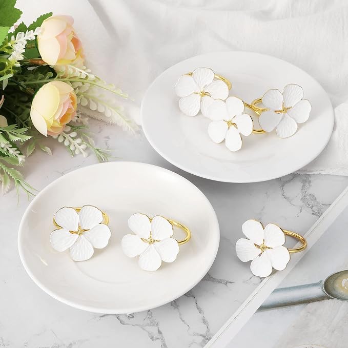 Lewondr Napkin Rings 6 Pack Flower Napkin Holders Dinner Tables Rings White | by Lewondr