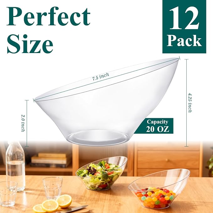 Bestluck 20 Oz Clear Plastic Party Bowls, 12 Pack | Disposable Snack Bowls - Image 3