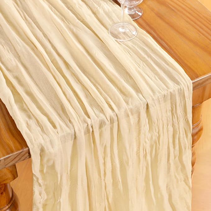 DeZerlor Beige Cheesecloth Table Runners 12 Pack Summer Boho Runners | - Image 4