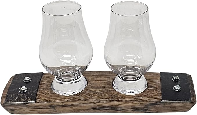 Premium 2 glass whiskey flight/Whiskey coaster/Crystal glass holder/Bar Decor/Barerl-Art (With Crystal Glasses)