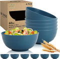 Wheat Straw Bowls Set of 6, 60 OZ Unbreakable Camping Bowls, Microwave Safe & Dishwasher Safe, Large Salad Bowls for Outdoor, Picnic, RV Trips, Ramen, Cereal, Soup, Dark Blue