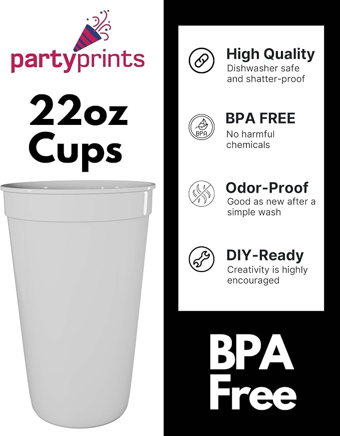 PartyPrints 100 Pack 22 oz Clear Reusable Blank Plastic Cups, Colored Plastic - Image 2