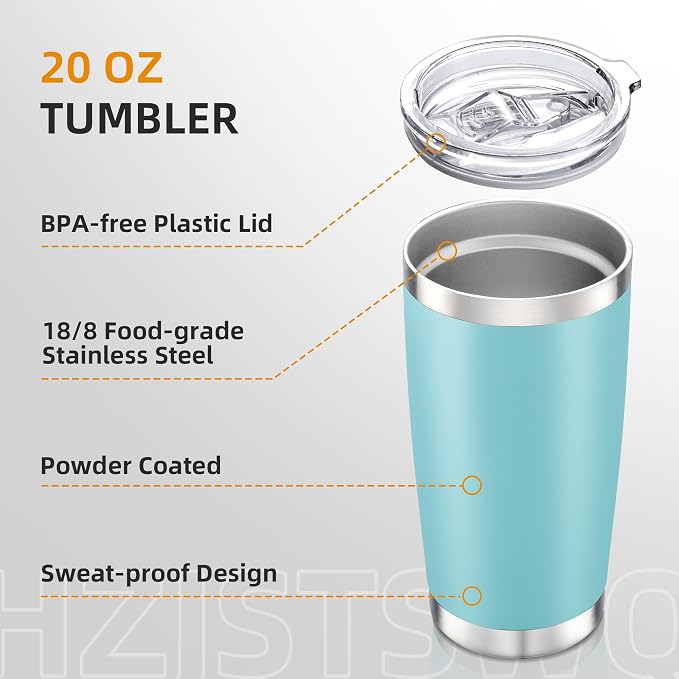 20oz Tumbler Bulk with Lid Stainless Steel Tumblers, 6 Pack | Leak Proof Lid - Image 3