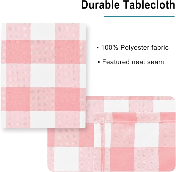 Peach Pink and White Checkered Tablecloth Rectangle - Image 4