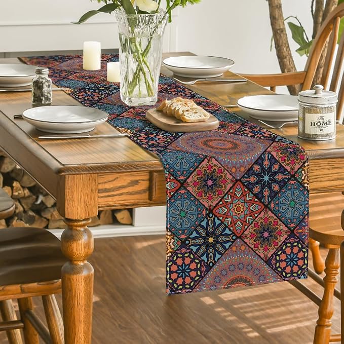 Artoid Mode Boho A Bohemia Style Table Runner, Vintage Rustic Farmhouse Kitchen - Image 4