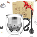 ecooe Cute Cat Mug Glass Coffee Cup 9.8oz Double Walled Glass Mug Cappuccino by ecooe