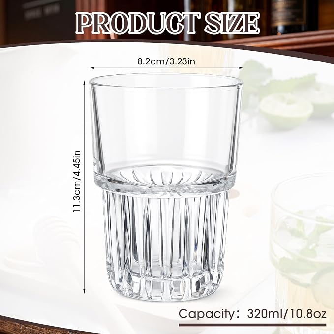 6 Pack 11 oz Drinking Glasses Stackable Iced Latte Coffee Cup, Beer Cocktail - Image 3