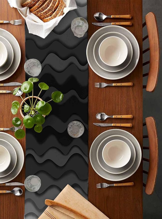Grey Ocean Table Runners 70 Inches Long, Cotton Linen Fabric Table Runner - Image 5