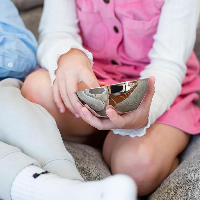 Ahimsa Stainless Steel Bowls for Kids, Durable Pediatrician Designed Toddler Snack Bowl, 12oz, Premium Non Toxic Metal, Easy to Clean & Dishwasher Safe, Set of 4 Classic Silver
