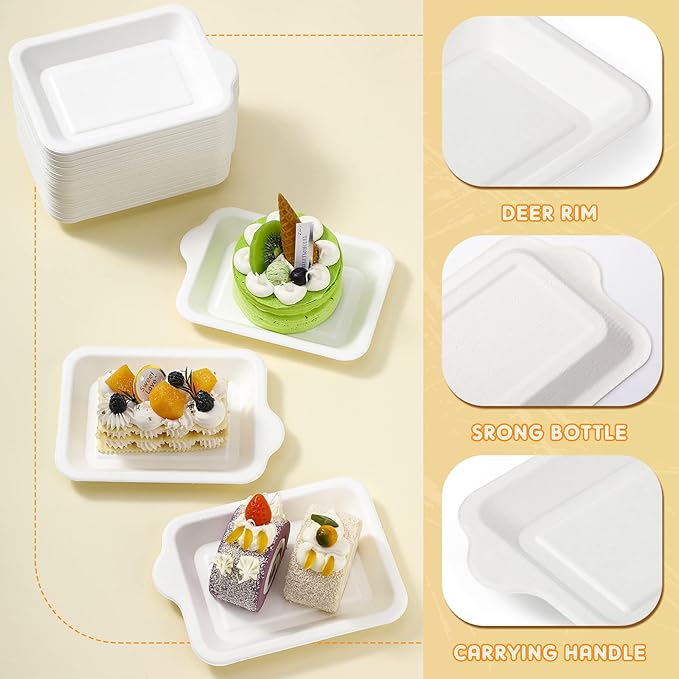 Remerry 300 Pcs Small 4 Inch Paper Plates Bulk Disposable Plates Paper White Square Dessert Cake Party Snack Sugarcane Bagasse Fiber Wedding Birthday Dinner Graduation Pet Feeding (4.13 x 5.51 Inch)
