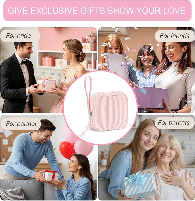 Corduroy Period Pouch for Women, Cute Sanitary Pad Pouch - Image 4