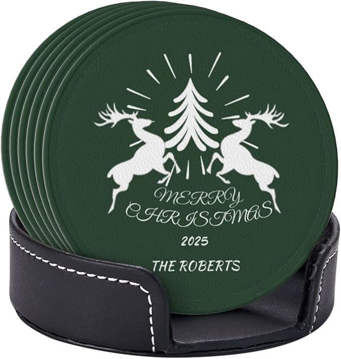 Customize Coasters for Drinks, Personalized Leather Coasters Set of 6, Custom Costers for Women Men, Christmas Party Favor Coaster, Posavasos de Cuero para reuniones