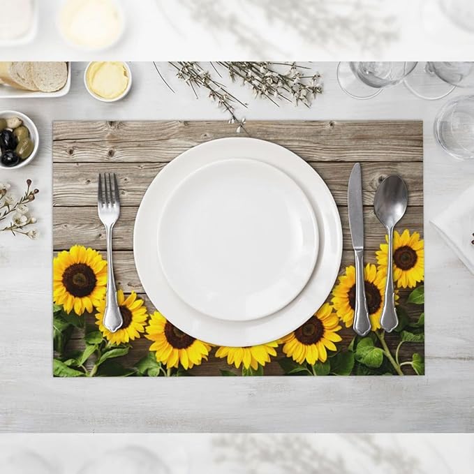 Sunflower Placemats Set of 4 Washable Table Place Mats for Dining Kitchen Party Decor