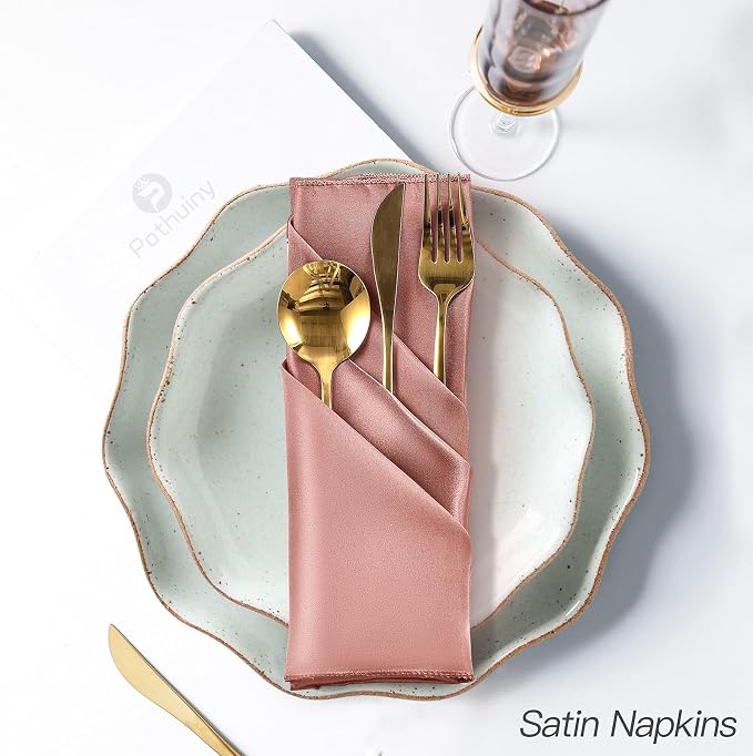 P Pothuiny 24 Pcs Rose Gold Satin Napkins 17 x 17 Inch, Satin Cloth Napkins | - Image 5