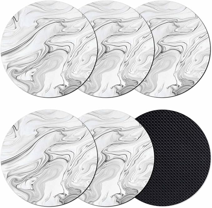 White Gray Marble Coasters Set of 6, Modern Minimalist Abstract Texture Soft by PIEPLE
