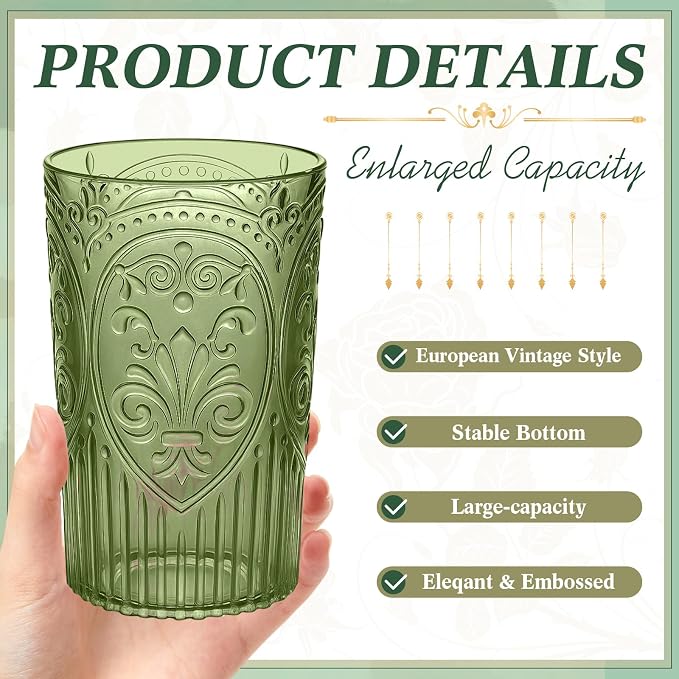 24 Pcs 16 oz Plastic Vintage Drinking Glasses Stemless Ribbed Highball Glasses - Image 2