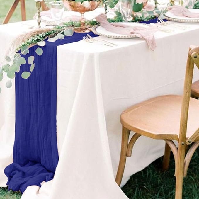 Blue Cheesecloth Gauze Table Runner 10FT x 36" Cotton Cheese Clothes Rustic Wedding Decorations Sheer Gauze Fabric Royal Blue Runners for Tables Boho Linen Cheese Table Runner for Bridal Shower Party