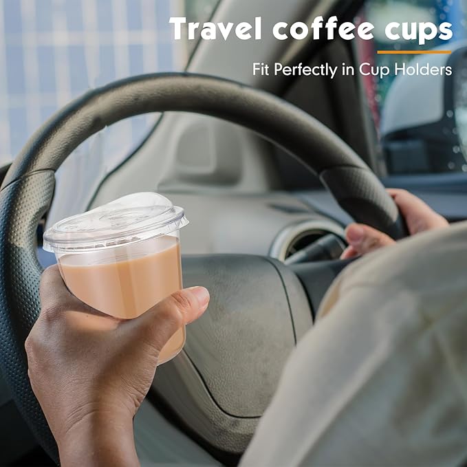 100 Sets 12 oz Clear Plastic Cups with Strawless Sip Lids, Thickened Clear Disposable Plastic Pet Crystal Cups for Iced Coffee, Smoothie, Cold Beverage, Drink Shops and Party Catering
