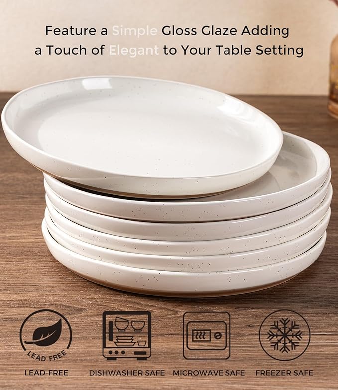 AmorArc Ceramic Dinner Plates Set of 6,10.5 Inch Stoneware Plates Set for Dinner, Elegant Dish Set with Rustic Terracotta Underside,Microwave & Dishwasher Safe