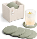 Fluxynara Felt Coasters with Holder, Sage | Round Felt Coasters, Heat-Resistant by FLUXYNARA