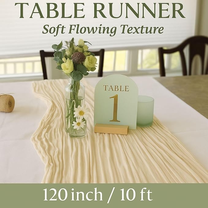 10FT Beige Cheesecloth Table Runner 120 Inch Rustic Boho Gauze Cheese Cloth - Image 2