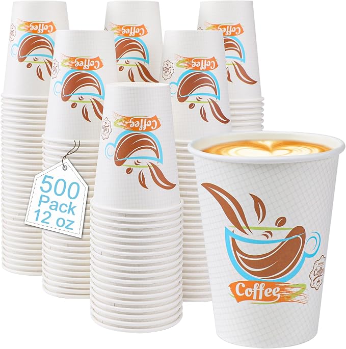 Lamosi 500 Pack 12 oz Coffee Cups, Disposable Paper Cups No Lids | Leakproof by BuyNow