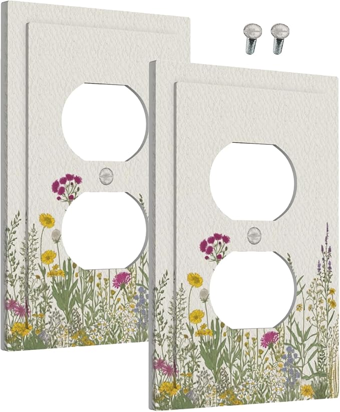 Outlet Covers Wildflower Botanical Plant Herbs Flower 1 Gang Duplex Light Switch Cover Plate Decorative Wall Plates Electrical Switchplate Receptacle for Bathroom Livingroom Decor（2 Pack）