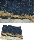 Marble Linen Placemats Set of 2, 12x17 Inch Modern Luxury Foil Cracked Texture Navy Blue Gold Marble Table Mats Washable Fabric Place for Party Kitchen Wedding Dining Banquets Decor