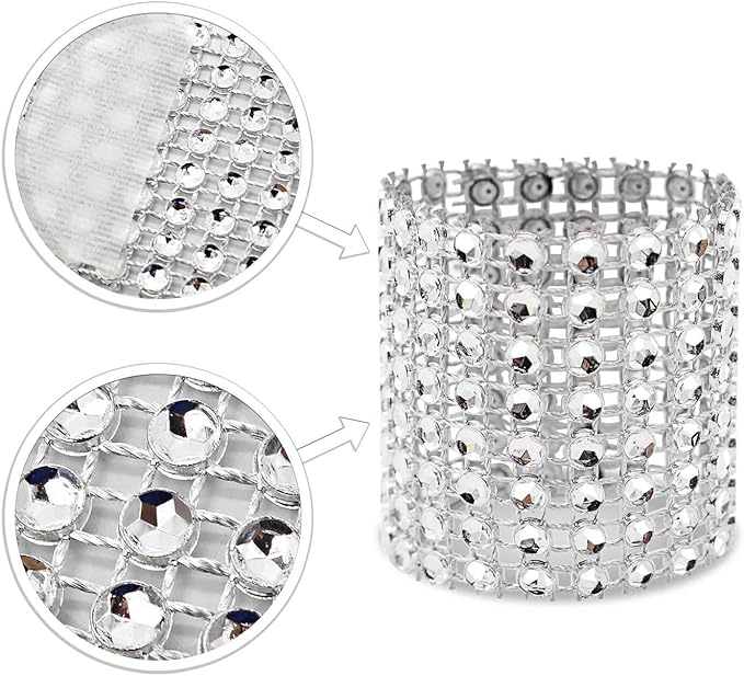 KPOSIYA Napkin Rings, Pack of 120 Rhinestone Napkin Rings Diamond Adornment for Place Settings, Wedding Receptions, Dinner or Holiday Parties, Family Gatherings (120, Silver)