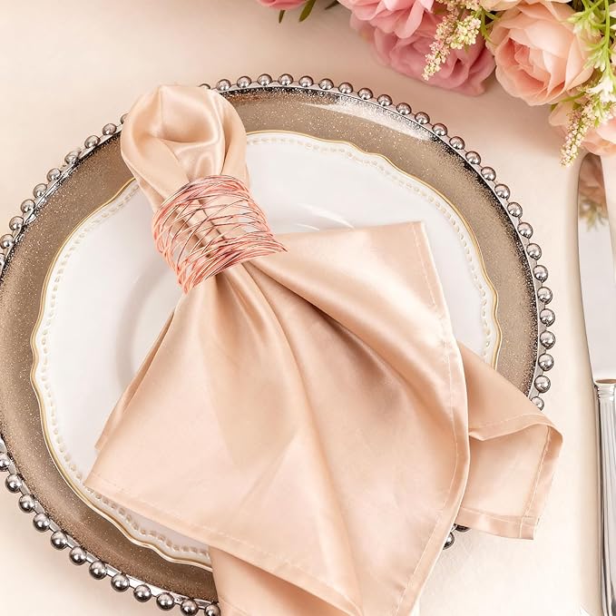 12 Pieces Napkin Rings Holders Handmade Round Mesh Heavy Duty Metal Napkin Rings Holder for Dinner Decoration Dining Table Parties Wedding Christmas (Rose Gold)