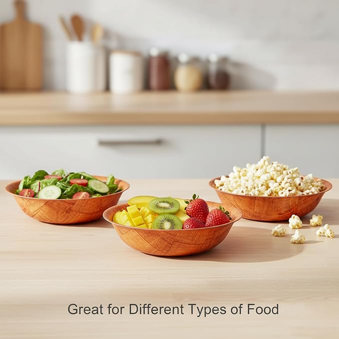 Fonteme|Winco 10-inch Wooden Serving Bowl, Set Of 6 | Round | Stackable | EZ To Wash | Great For Salads, Fruits, Snacks, And More [6PK]