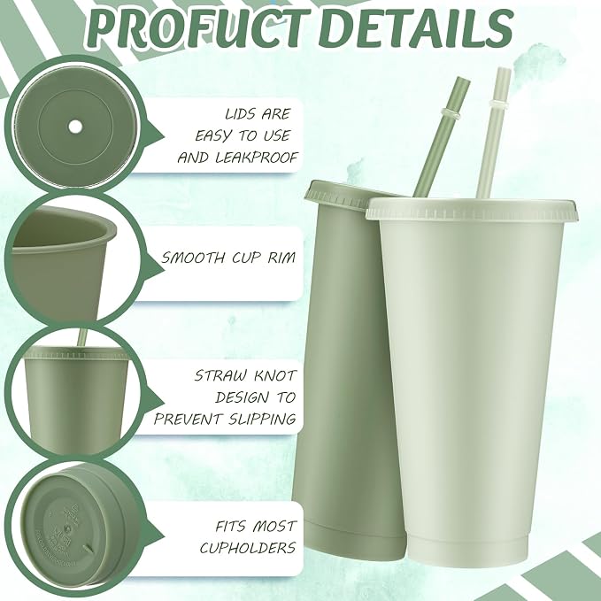 Skylety 12 Pcs Sage Green Plastic Cups - Image 3