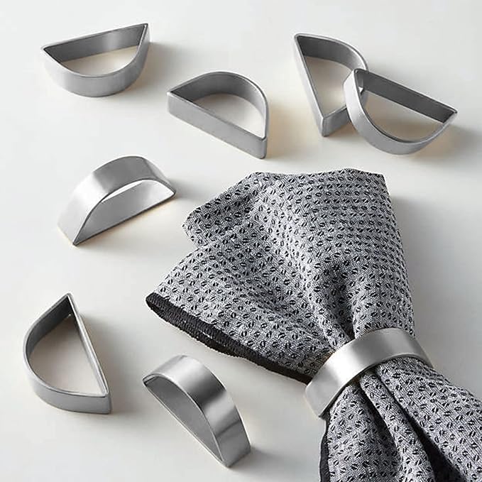 Cuff Brushed Silver Napkin Rings Set of 4, Modernist Napkin Ring Holder for Wedding, Banquet, Metallic Adornment for Table Settings, Glossy Serviette Buckles Decor (Semicircle - Silver)