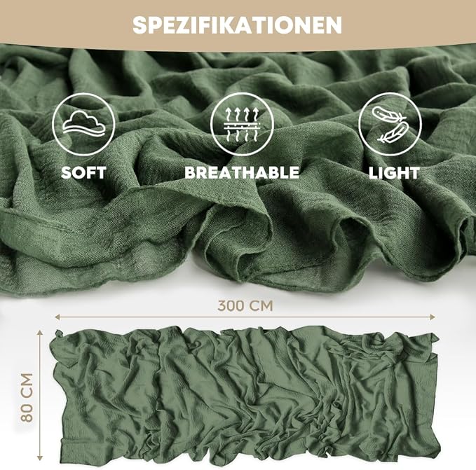 Artoid Mode Boho Forest Green Gauze 6 Pieces Wedding Table Runner, 120 Inch - Image 6