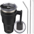 Konokyo 40 oz Tumbler with Handle and Straw, Insulated Travel Mug | Black; by Konokyo
