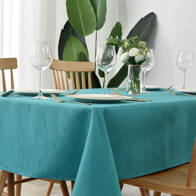 maxmill Jacquard Tablecloth Swirl Design Water Resistance Spillproof Antiwrinkle Heavy Weight Soft Table Cloth for Buffet Banquet Parties Event Holiday Dinner Rectangle 60 x 84 Inch Teal