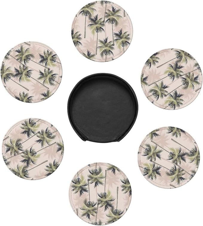 6 Pcs Palm Tree Tropical Plant Silhouette Leather Coasters - Image 7