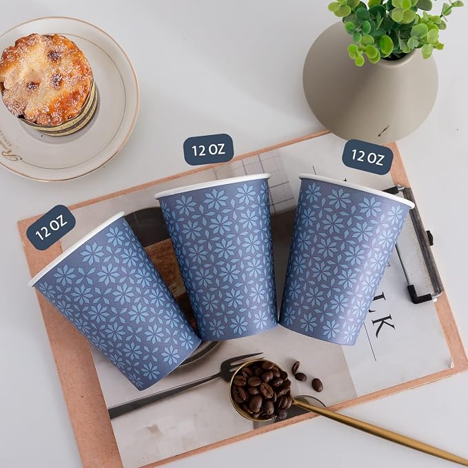Clawsoff 240 Pack Paper Cups 12 oz Bulk Disposable Coffee Cups Navy Floral | - Image 6