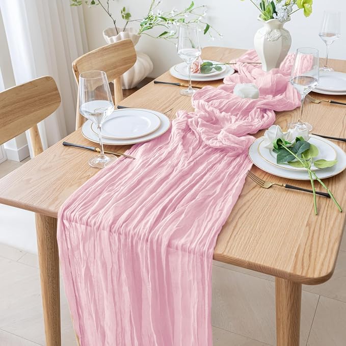 Cheesecloth Table Runner 10FT 4Pcs Blushing Pink Boho Gauze Runners | Cheese - Image 8