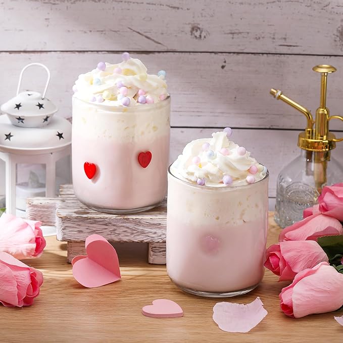 Icon Juice Glasses, 14oz Stemless Wine Drinking Juice Glass Cup for Valentine Party Supplies Gift(2 Pcs,Heart)