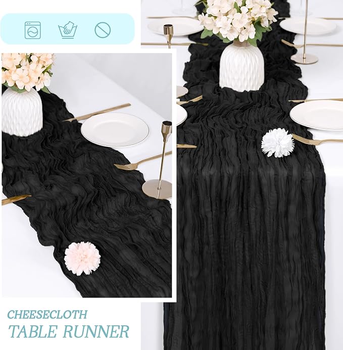 3 Pack Black Cheesecloth Table Runner 17x108 Inch Semi Sheer Boho Gauze Cheese - Image 6