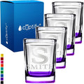 Personalized Shot Glasses Set of 4 Initial and Name 2oz Purple Bottom Etched Square Shot Glass Engraved with Custom Text Birthday Gift for Men and Women