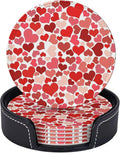Drink Coasters with Holder Stand Set of 6, Heart Shaped Decoration Pu Leather by Unknown