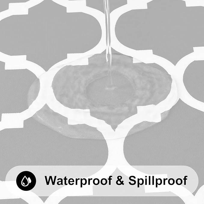 Smiry Round Plastic Table Cloth, Waterproof Vinyl Tablecloth with Flannel Backing for Round Tables, Wipeable & Spillproof for Dining, Camping, Indoor and Outdoor (60" Round, Light Grey)