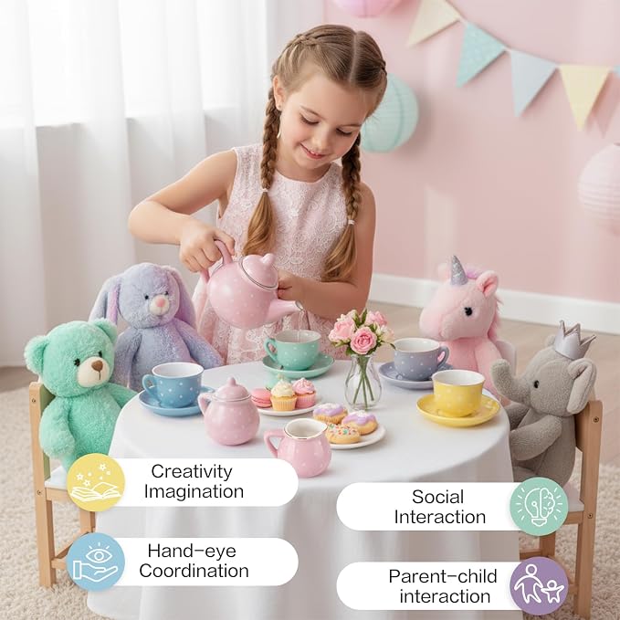 Porcelain Tea Set for Toddlers, Tea Party Set for Little Girls, Kids Tea Set - Image 7