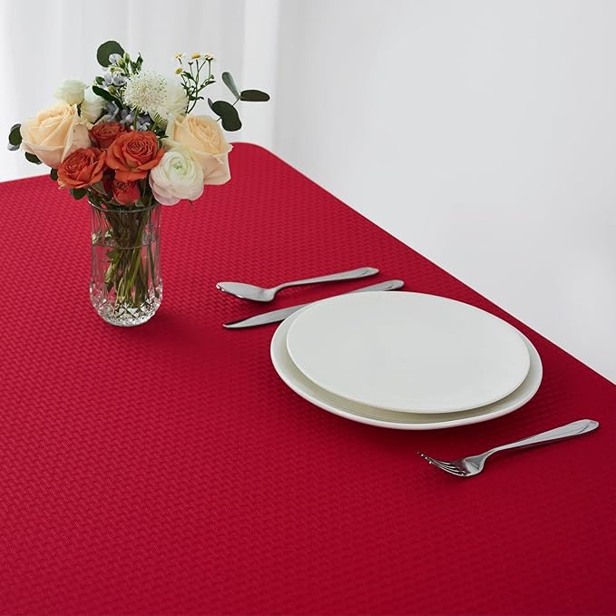 maxmill Christmas Tablecloth Stain Resistant Waterproof Wrinkle Resistant Spillproof Washable Weaved Texture Table Cloth for Dining Room, Holiday Dinner, Rectangle 60 x 140 Inch, Red