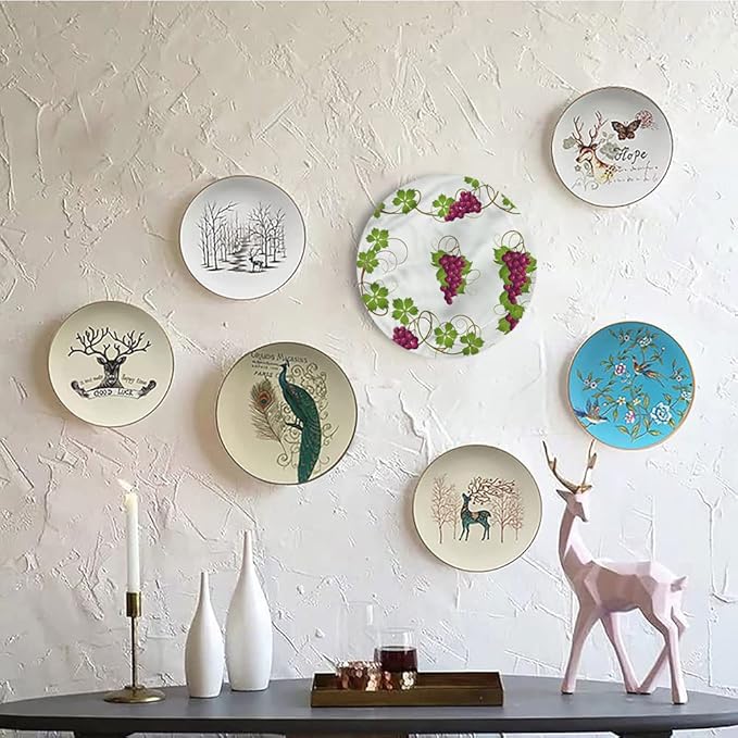 Ceramic Plates, Vine Decorative Ceramic Plates, Agriculture Harvest Yield, 8 Inch, Household Plates Decorative, Multicolor