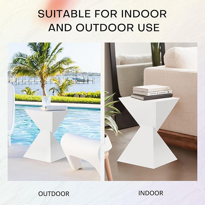 BECHAEO 12.6" White Acrylic Side Table, Small End Tables for Small Spaces, Modern Acrylic End Tables Living Room Bedroom Nightstand with Irregular, Lightweight Farmhouse Outdoor Side Tables for Patio