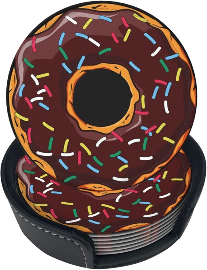 6 Pcs Donut Funny Leather Coasters by NiuKom
